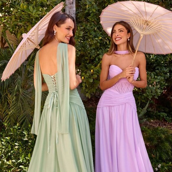 New Strapless Black Bridesmaid Dress w/ Pleated Draping & Corset Bodice CD395 - Picture 5 of 10